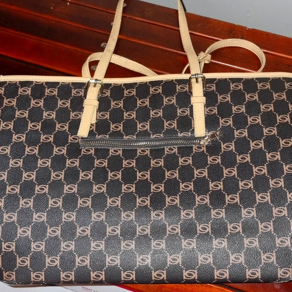 BEBE Logo Monogram Brown Tote Bag Large